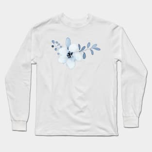 Blue Watercolor Wild Flower Long Sleeve T-Shirt